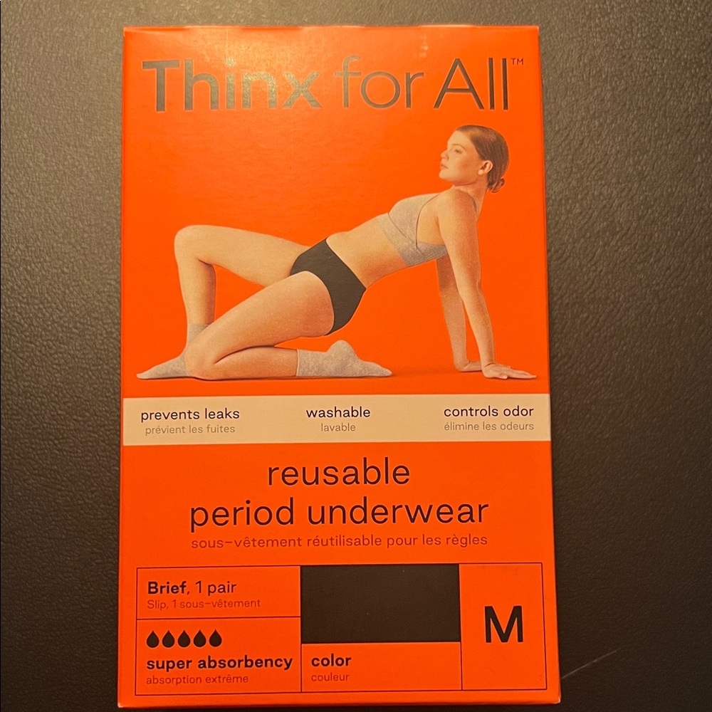 2 Packs Thinx For All Reusable Period Underwear Brief MEDIUM Black